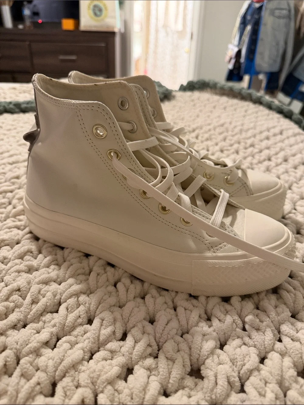High-Top Athletic Sneakers in Cream - Women's Athletic Shoes